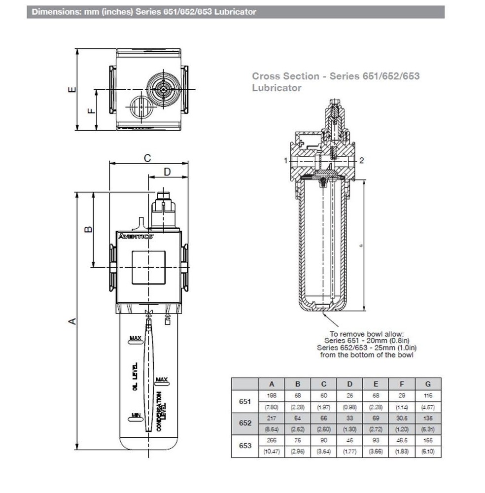 8652AL0M4010100 NUMATICS/AVENTICS LUBRICATOR 652 SERIES 1/2" NPT, MB W/SG, SIDE BRKS